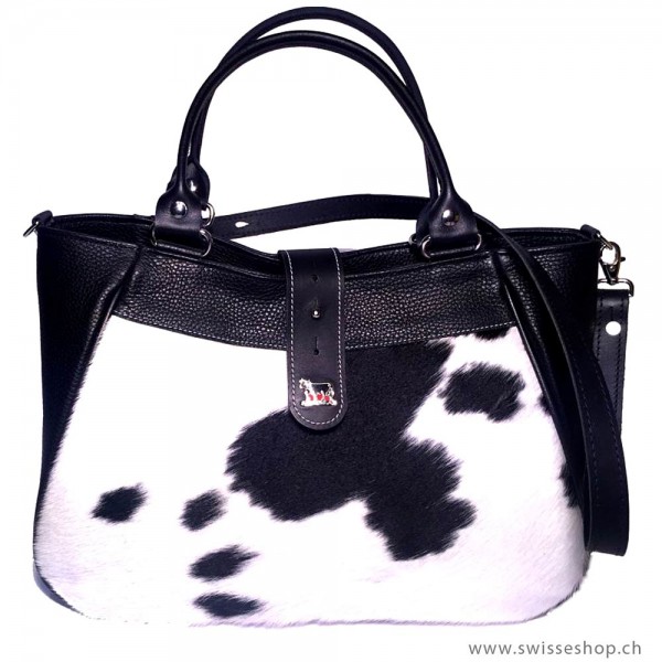 Handtasche aus Leder und Kuhfell mit Appenzeller Kuh-Ornament, gross