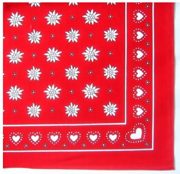 Nickituch Edelweiss & Herzen, 55 x 55 cm, 100 % Baumwolle