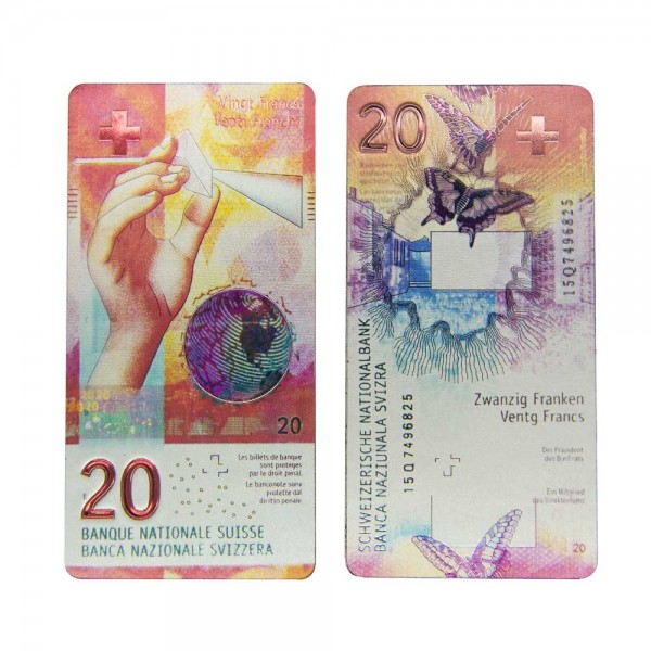 Magnet Schweizer Banknote CHF 20.-, 10 x 5 cm
